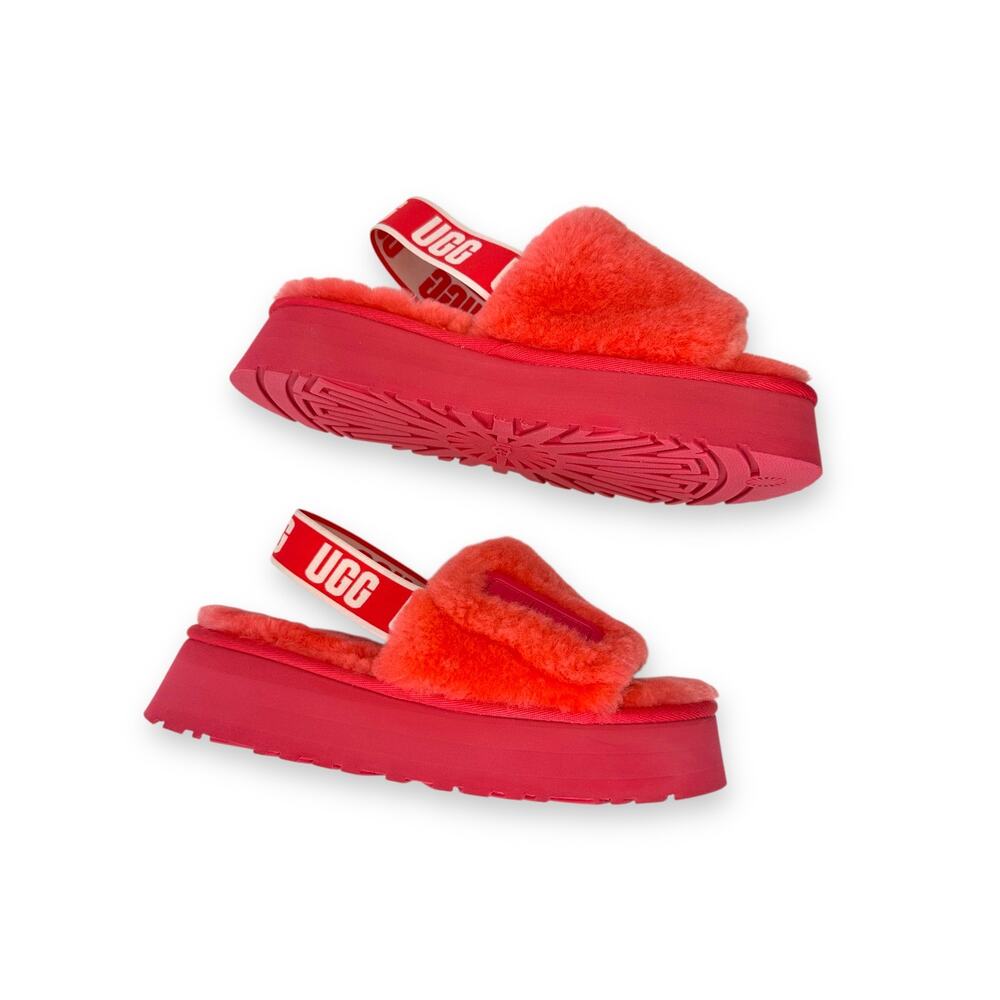 Ugg Women's Disco Slide Sandal Size 8 Pink Slingback Sherpa Sheepskin Platform - Picture 3 of 12